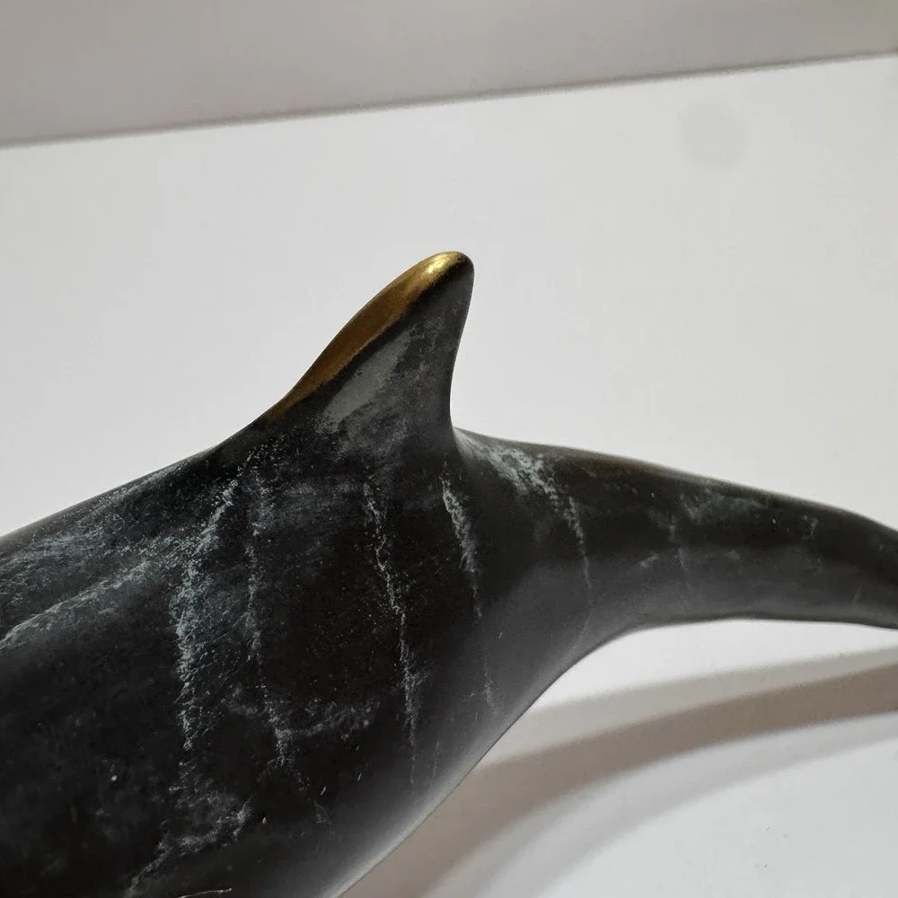 SPI San Pacific Int'l Brass Luck Of The Sea Dolphin Swimming Statue Figure Black